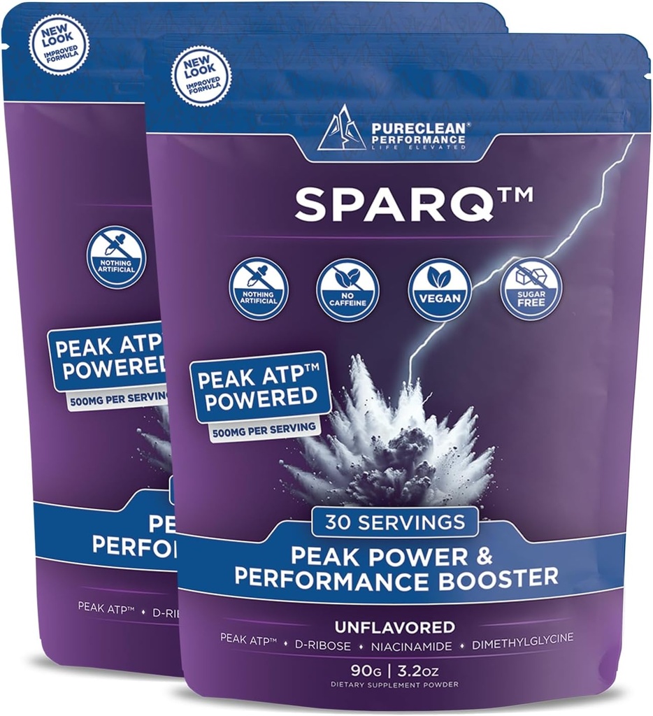 SPARQ Peak ATP Power & Performance Booster – 500mg ATP, D-Ribose, DMG & NAD+ – Boosts Muscle Mass, Energy, Stamina, Strength & Recovery – Caffeine-Free Pre-Workout Powder – 60 Servings – Unflavored