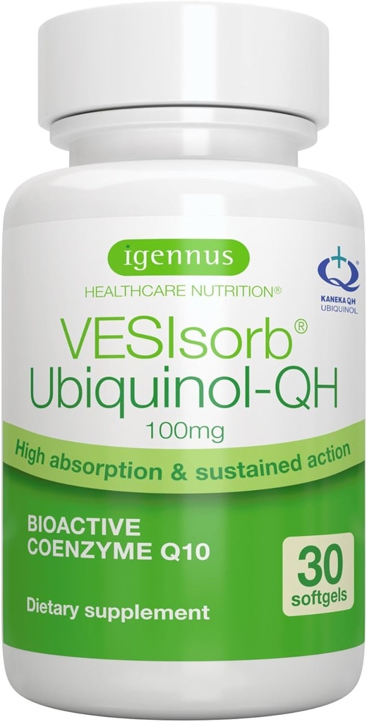 Igennus の高度の VESIsorb Ubiquinol 100mg 30 Softgels、600% の生物学的利用性、エネルギー及び中心のための速い機能水溶性の Coenzyme Q10 の補足、1 か月の供給