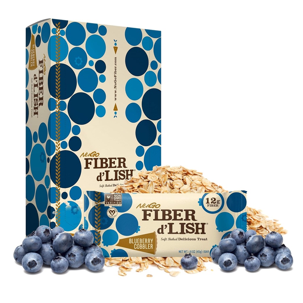 NuGo繊維のd'Lish Blondie 16の計算およびBlueberryのコブラー16の計算棒、12g繊維、150-160カロリー