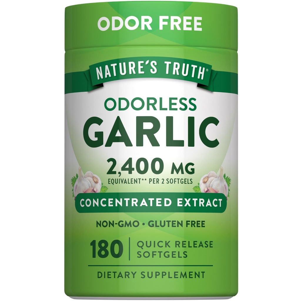 Nature's Truth Odorless Garlic Softgels | 2400mg | 180カウント | 非GMO&グルテンフリーサプリメント
