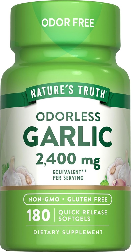 Nature's Truth Odorless Garlic Softgels | 2400mg | 180カウント | 非GMO&グルテンフリーサプリメント