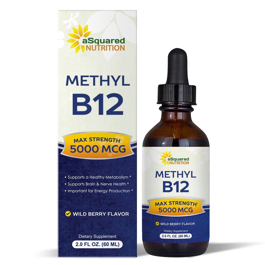 aSquaredの栄養のビタミンB12のSublingualの液体の低下- Methylcobalamin (メチルB-12)の5000 MCGの補足-エネルギーを高めるために最高の吸収B 12 - ビーガンフレンドリー - 2のfloz