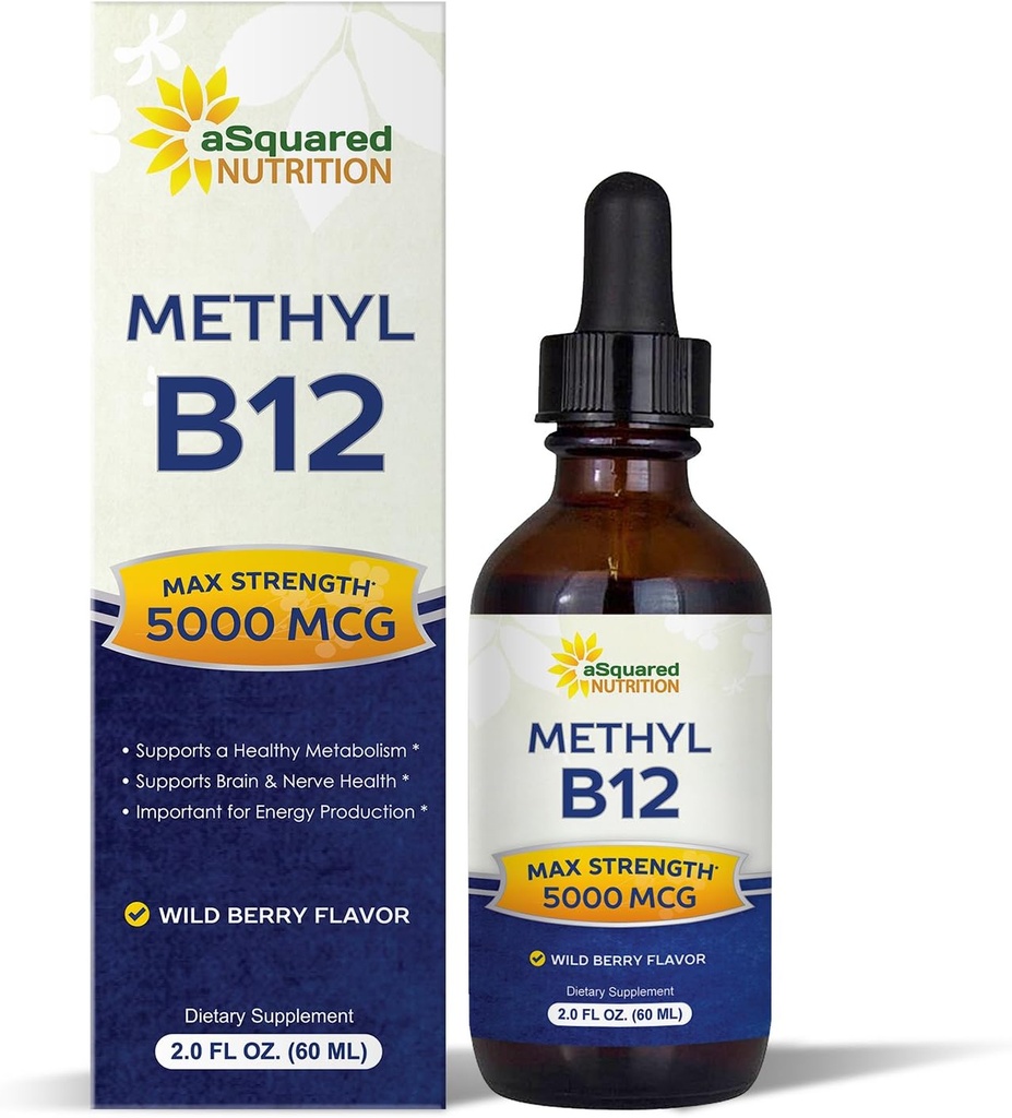 aSquaredの栄養のビタミンB12のSublingualの液体の低下- Methylcobalamin (メチルB-12)の5000 MCGの補足-エネルギーを高めるために最高の吸収B 12 - ビーガンフレンドリー - 2のfloz