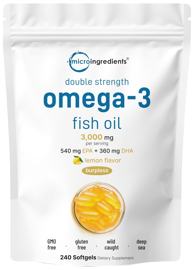 マイクロ成分オメガ3魚油は、サービングあたり3,000mg、240Softgels | レモンフレーバー - Burpless | EPA 540mg + DHA 360mg | 深海魚