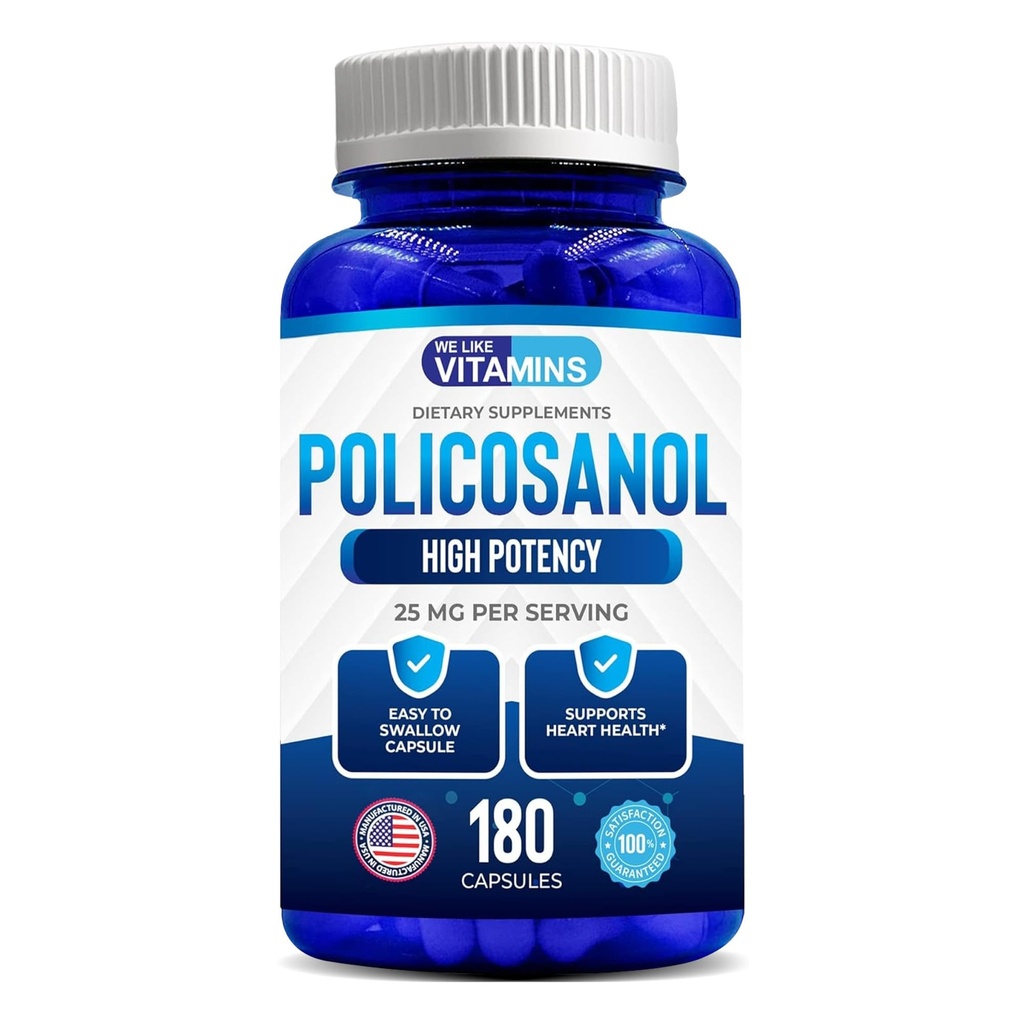 ビタミンPolicosanol 25mg - 180カプセル - 天然糖蜜から作られたポリコサノールサプリメント - 非GMOとグルテンフリー