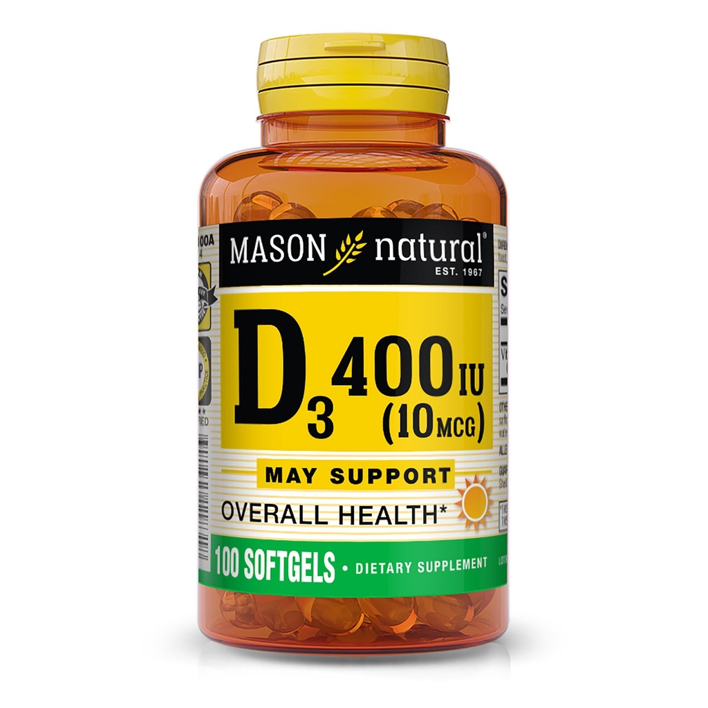 マソンナチュラルビタミンD3 10 mcg(400 IU) - 全身の健康をサポートし、骨と筋肉を強化し、100 Softgels