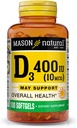 MASON NATURAL Vitamin D3 10 mcg (400 IU) - Supports Overall Health, Strengthens Bones and Muscles, 100 Softgels
