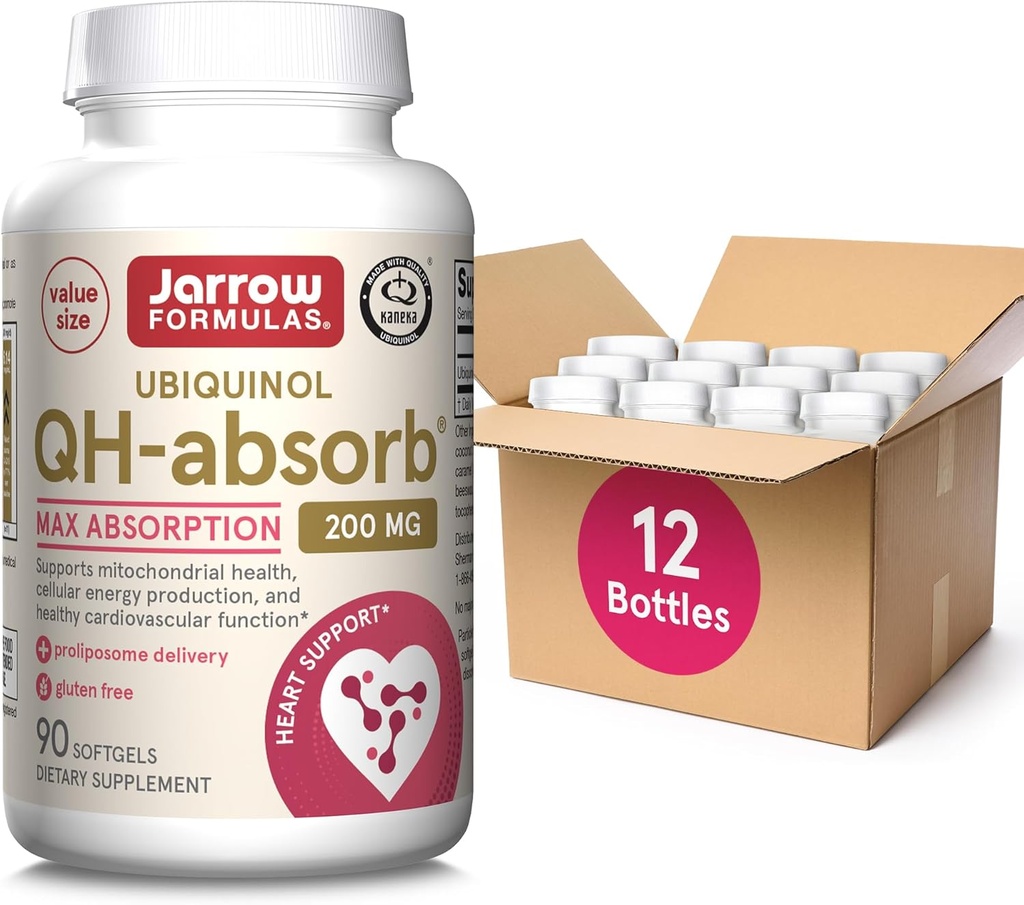 JarrowフォーミュラQH-Absorb Ubiquinol 200mg、栄養補助食品、Mitochondrial健康と健康な心血管機能のサポート、90 Softgels、最大90日の供給(パッケージ12)
