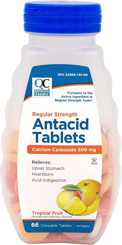 質の選択、熱帯フルーツは規則的な強さのCalciumの炭酸塩500mgのChewable Antacidのタブレット、66の計算、Heartburnおよび酸の消化不良を風味付けました。