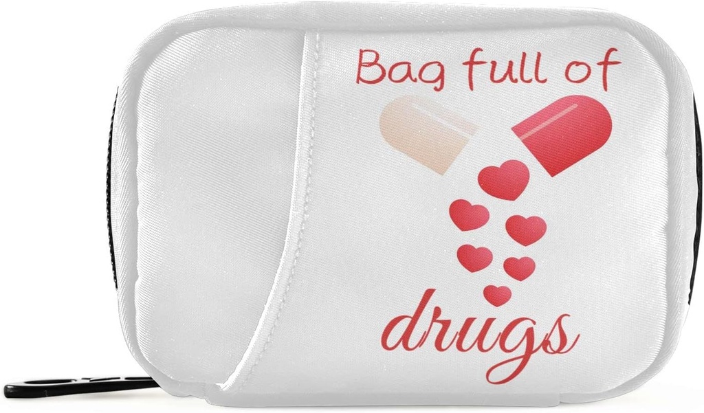 Pill Organizer Pill with Hearts Pill Box 7 Day Pill Case Bag Travel Pill Organizer Bag with Zipper Portable Weekly Case Compact Size for Vitamin Supplement Holder