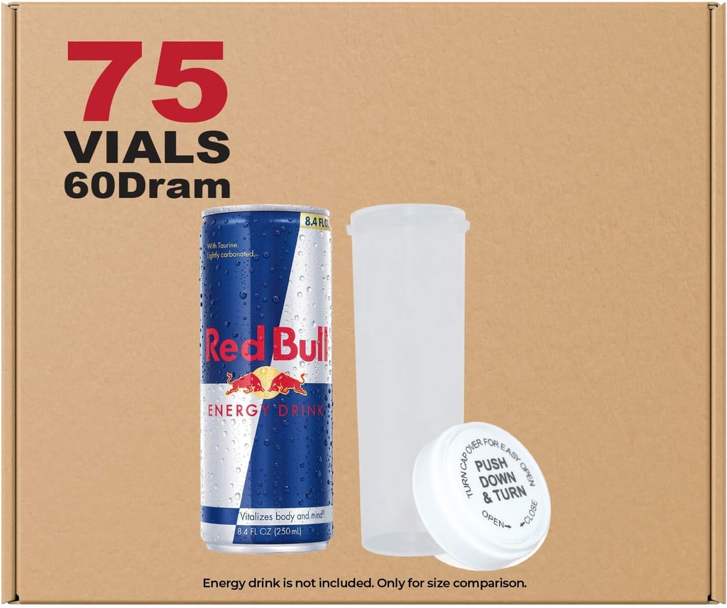 Wギャラリー75クリア60ドラムリバーシブルキャップ - 気密臭い証拠バイアル - ピールハーブの花のサプリメント、バルクパック、ガラスジャーのためのプラスチック医学グレードの処方ボトル