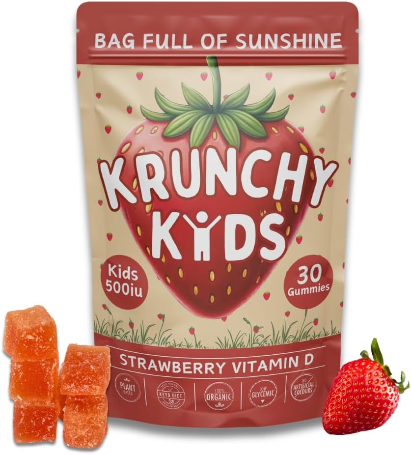 500IU ビタミン D3 グミ - 有機、植物性、砂糖を含まない | 実質のいちご、Allulose、MCT-Oil、アガベ | サポート ボン、免疫、気分及び睡眠
