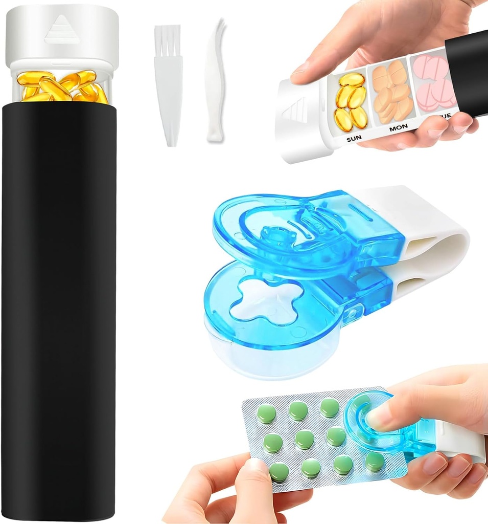 週刊 7 日の丸薬のオルガナイザー、ライト保護された密封された湿気抵抗力がある、丸薬、DKYEUD 旅行毎日の丸薬箱、ビタミン、薬、補足、魚油、黒および白のためのかわいい丸薬の場合