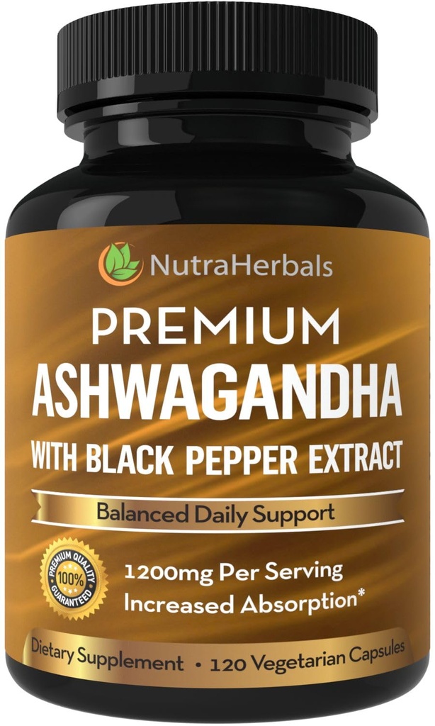 Ashwagandhaの補足は高められた吸収のための黒いペッパーのエキスが付いている優れたashwagandaの根の粉1200mg- 120のベジのカプセルとなしました
