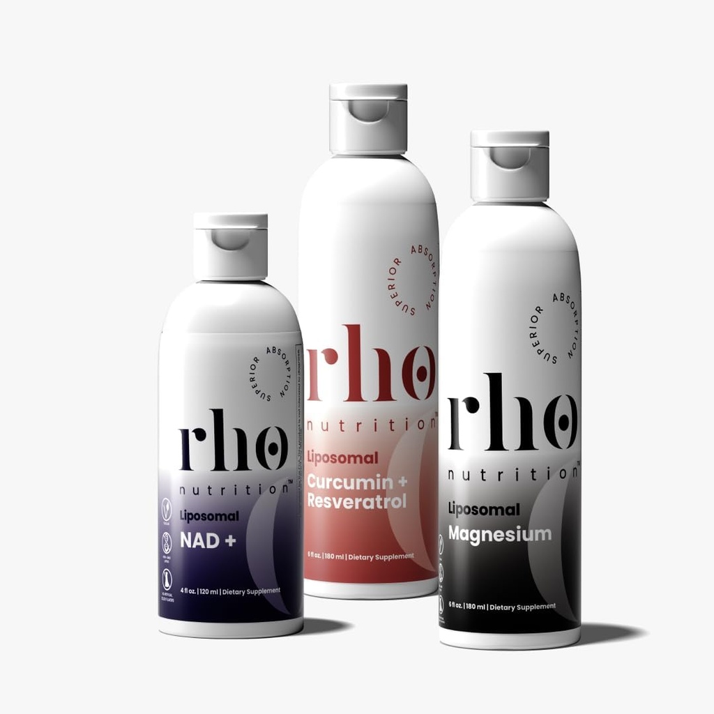 Rho毎日のエッセンシャルウェルネスバンドル - あなたの日を開始し、午後に回復し、高吸収性使い捨てサプリメントで夜に解凍 - NAD +、クルクミン+レスベラトロール、およびマグネシウム(3パック)
