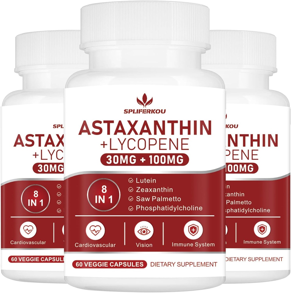 アスタキサンチンおよびLycopene 70mgのPhosphatidylcholine、LuteinおよびZeaxanthinの強力な酸化防止剤の補足(180のカプセル)のアスタキサンチンの補足