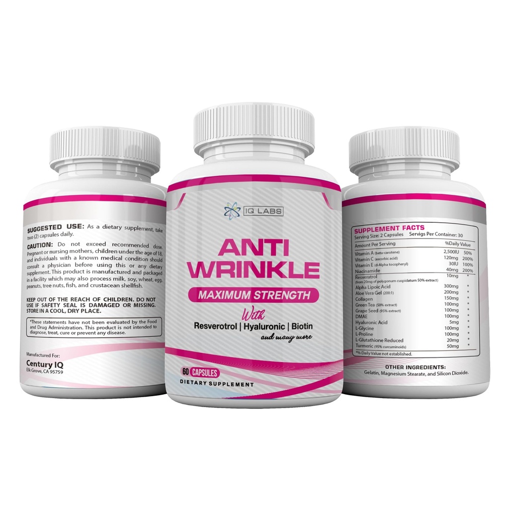 皮の美の解決(4)の反しわの最高は240カプセルw/Resveratrol、アルファLipoicの酸、コラーゲン、DMAEのHyaluronic +Pillsを補います