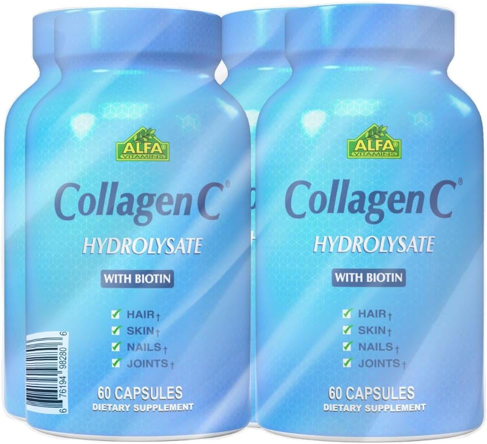 CollagenC Hydrolysate - コラーゲンカプセル4パック - ビタミンC - 皮膚、髪、爪、免疫&ジョイントサポート - 4パック