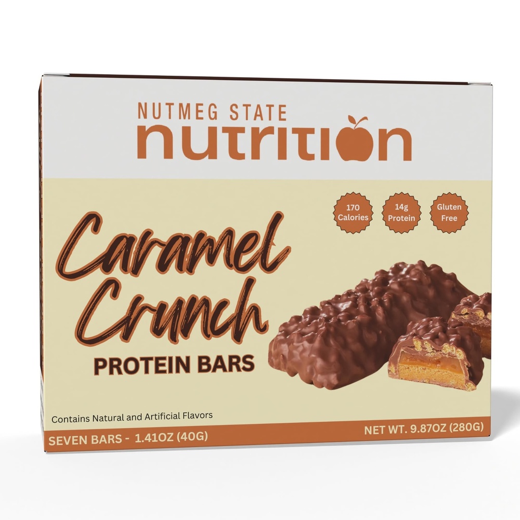 Nutmeg州の栄養 - 高蛋白バー、グルテンフリーグルテン、低コレステロール、低ナトリウム、低糖、理想的なタンパク質対応、7は箱(Caramel Crunch)あたりサービング