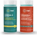 Iwi Omega-3 エッセンシャル & Vegikrill Omega-3 バンドル, 30 サービング, ビーガン植物ベースの Algae Omega 3, キル & 魚油代替, 魚介の Aftertaste なし