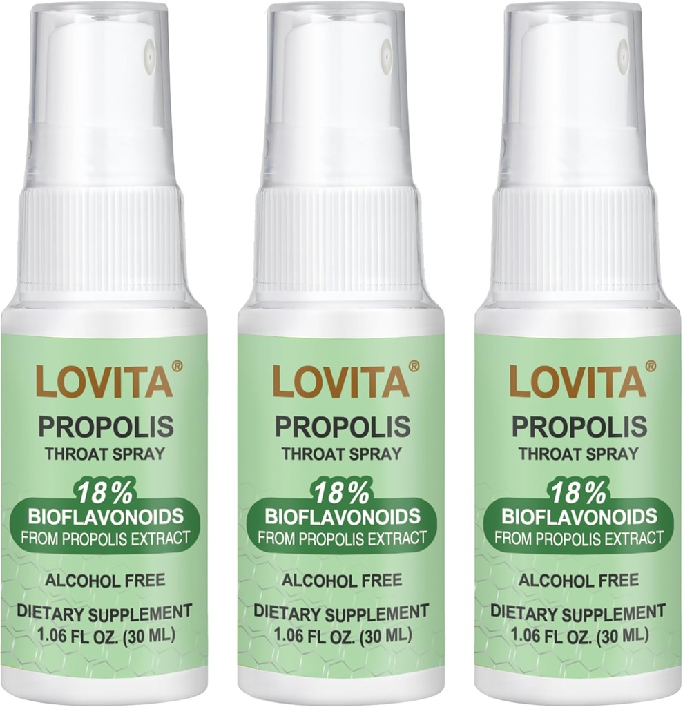 LOVITA Bee Propolis Throat Spray 250mg、Bee Propolis Extract with 18% Bioflavonoid、アルコールフリー抗酸化剤、免疫サポート&ソア脅威救済、グルテンフリー、非GMO、1 Fl Oz、90日の供給