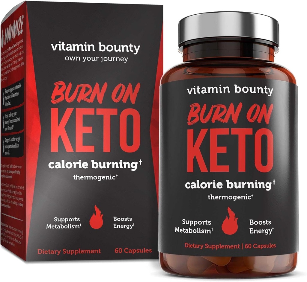 Vitamin Bounty Burn On Thermogenic Keto Fat Burner for Men & Women - Weight Loss Supplement with Raspberry Ketones - Metabolism Booster, Energy Pills, Appetite Suppressant - 60 Capsules
