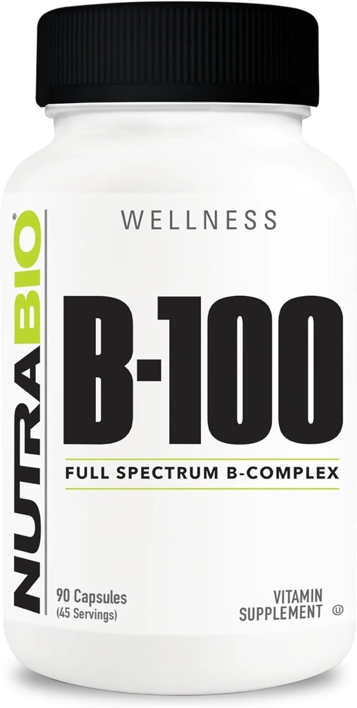 NutraBio B-100、ビタミン複合体、免疫システムサポート、健康な髪、皮膚、爪、90野菜カプセル