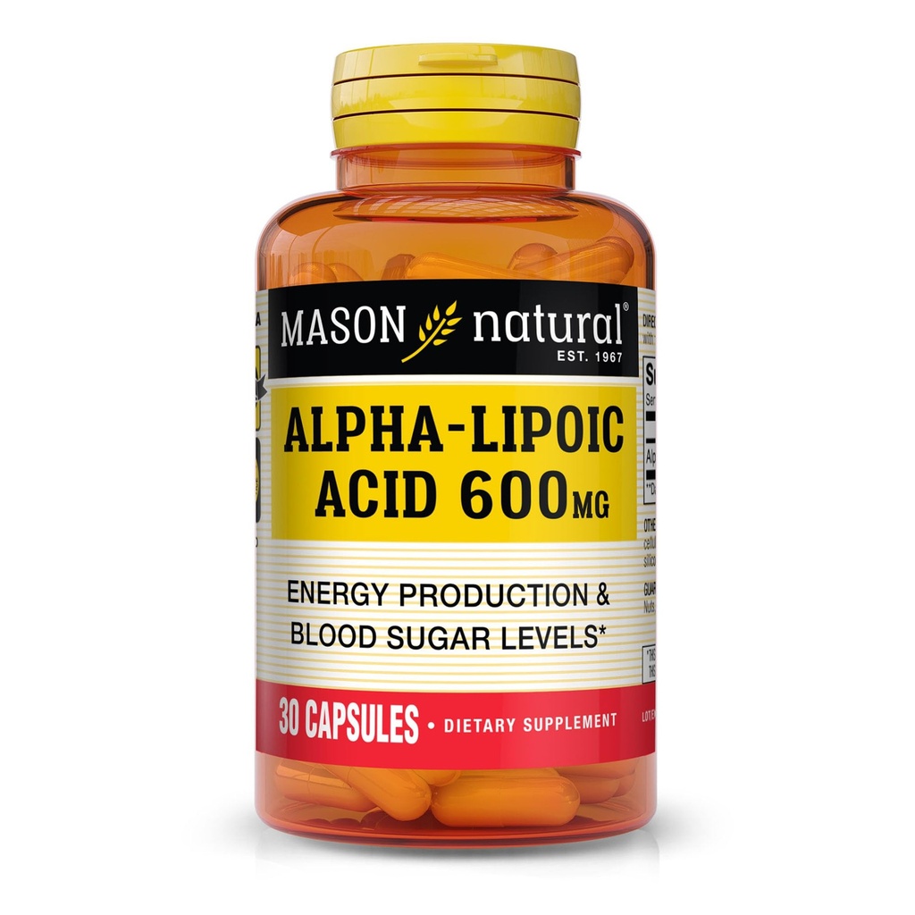 MASON NATURALアルファリポ酸600mg/サービング、グルテンフリーALAサプリメント、30カプセル