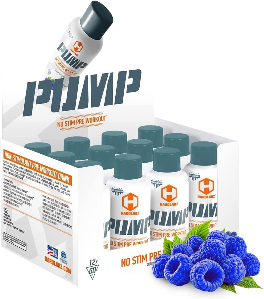 HARDLABZ PUMP - 非興奮剤カフェインCitrulline、ベータアラニン、クレアチン、強度とスタミナのためのアルギニン、ゼロ砂糖、2oz - 12パックと無料の強力な液体プレワークアウトエネルギーショット