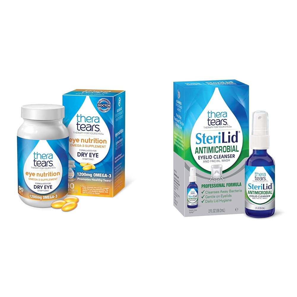 TheraTearsオメガ3サプリメント、1200mg、90カラット(1のパック)& SteriLid Eyelidクレンザーと洗顔、刺激された目のための、2 fl ozスプレー