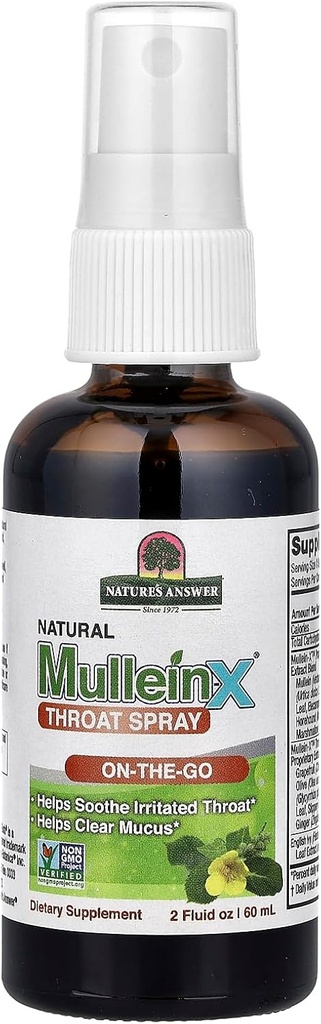 Mullein-X Throat Spray 2 液量オンス | On the Go | Soothes Throat | Clears Mucus | グルテンフリー、非GMO、ベジタリアン | ナチュラルペパーミント風味
