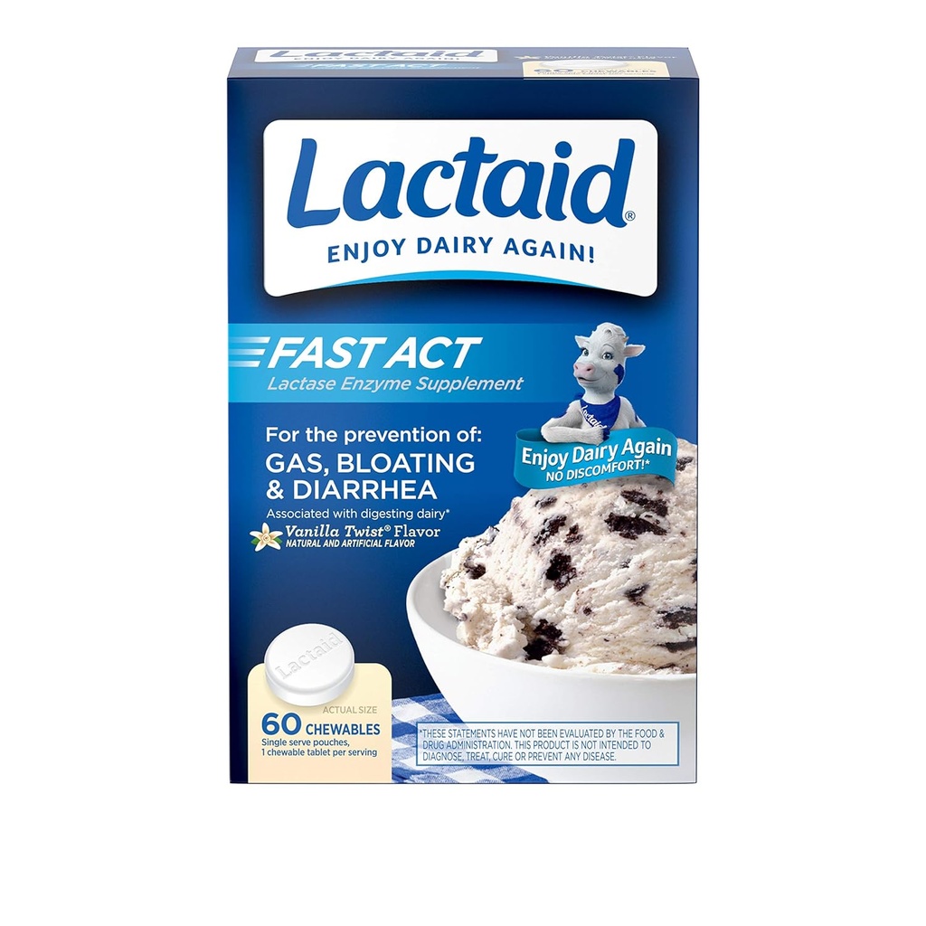 LACTAIDの速い行為のChewablesバニラのねじれ60のea (3のパック)