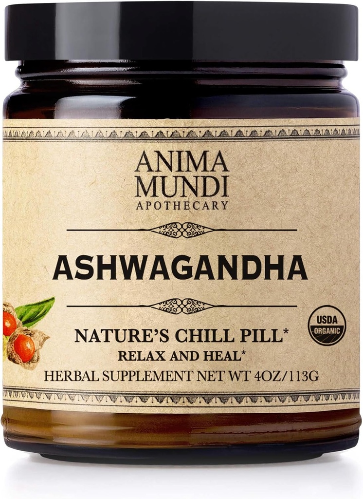 Anima Mundi Ashwagandhaパウダー - インドのGinseng Rootパウダーとして一般的に知られているオーガニックAshwagandha Rootパウダー - ハーブサプリメントを Calming - お茶、コーヒー、その他(4oz / 113g)に追加