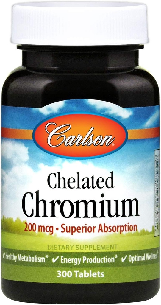 Carlson Chelated Chromium 200 mcg 優れた吸収 - 健康な代謝エネルギー生産と最適ウェルネス - 300 錠
