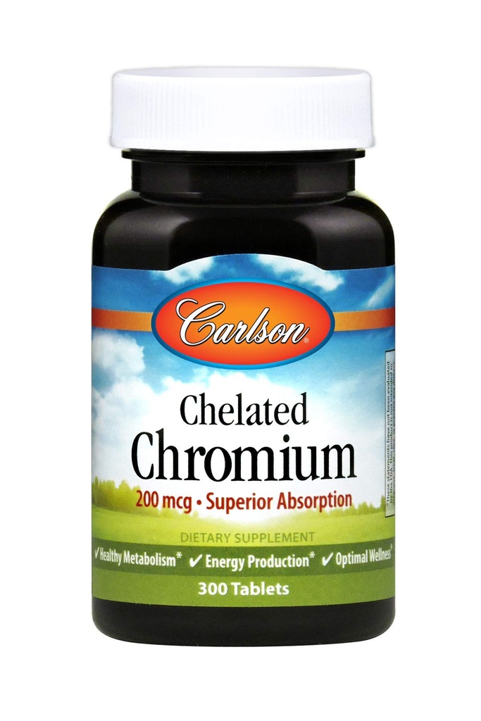 Carlson Chelated Chromium 200 mcg 優れた吸収 - 健康な代謝エネルギー生産と最適ウェルネス - 300 錠
