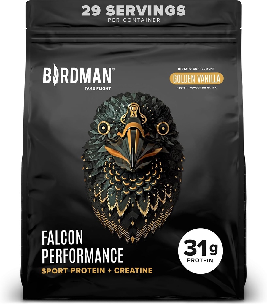 BIRDMANのFalconの性能のビーガン蛋白質の粉、31g蛋白質、5gクレアチン、5g BCAAのプロバイオティクス、電解質、前ワークアウト、低い炭水化物、砂糖は放します及び酪農場は、バニラ蛋白質、29のサービングを基づかせていました