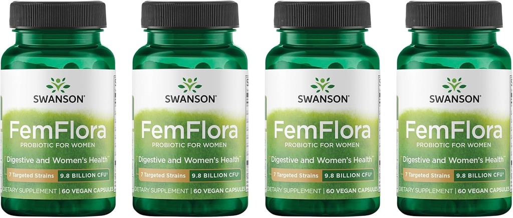 Swanson FemFlora - Mouth、GI Tract、Vagina - カプセルあたり9億CFUを持つ女性のためのプロバイオティクス - (60カプセル)(4パック)