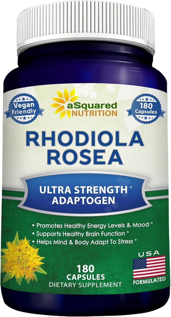 aSquared栄養Rhodiola Roseaの補足1000mg - 180のビーガン カプセル-最高の強さRhodiolaの根のエキスの丸薬は純粋なエネルギー、頭脳機能及び圧力救助-Goldenの根のハーブの粉のタブレットを改善します