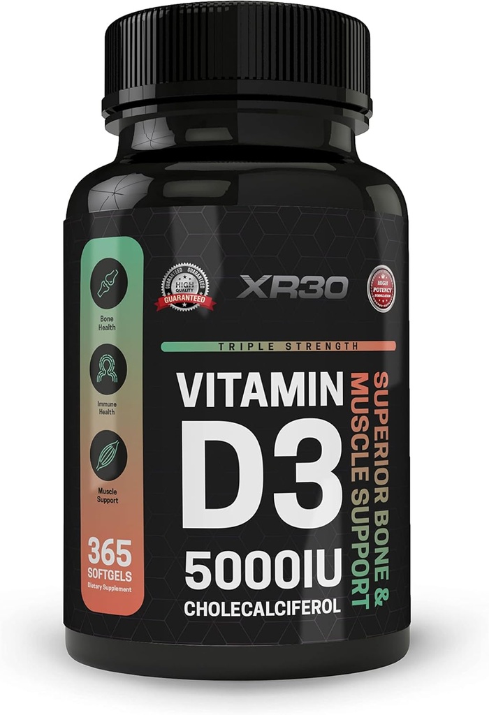 ビタミンD3 5000IU Cholecalciferol - 優れた骨と筋肉のサポート - 365 Softgels - アメリカ製