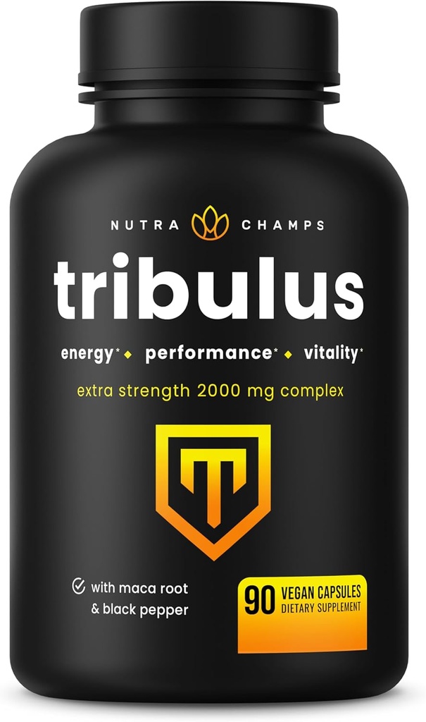NutraChamps Tribulus Terrestris for Men, 2000mg サプリメント ブースター エネルギー, 活力, スタミナ & パフォーマンス, 余分な強度 サポニン, 90 ビーガンカプセル