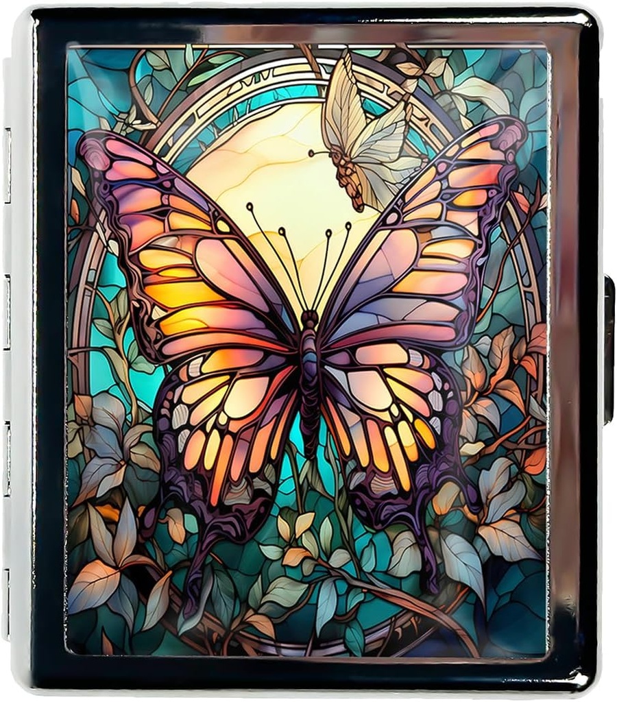 旅行の丸薬のオルガナイザーの財布の本質のための小さい丸薬の箱 7 日 ミラーが付いているかわいい丸薬箱 ポケットのための携帯用丸薬箱かPurse の丸薬は旅行ギフト(Butterfly Stained ガラス)を含んでいます