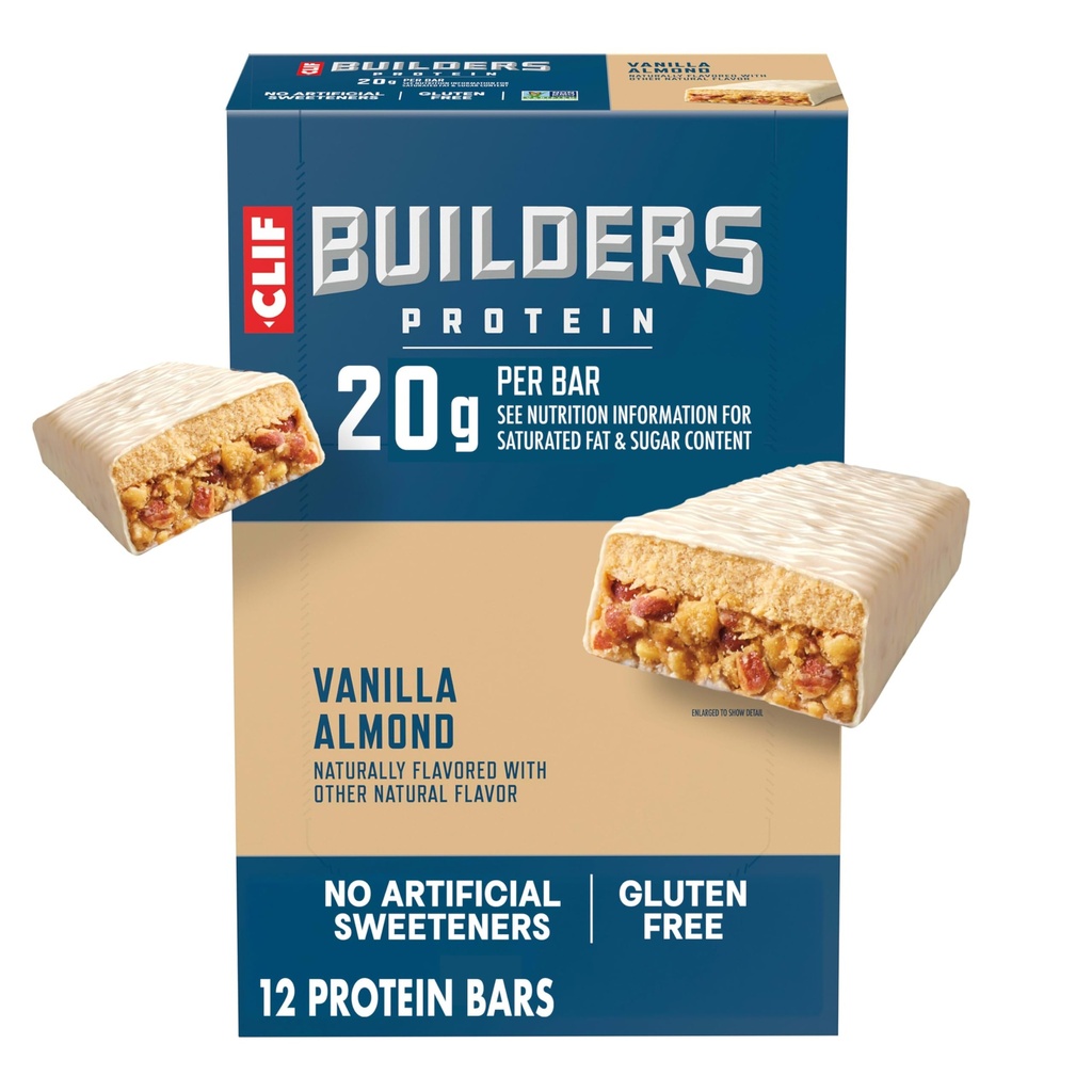 CLIF BUILDERSの蛋白質棒-バニラ アーモンドの味- 20gの植物によって基づく蛋白質-グルテンフリー-非GMO -低いGlycemic -人工的な甘味料無し- 2.4のoz。(12のパック)