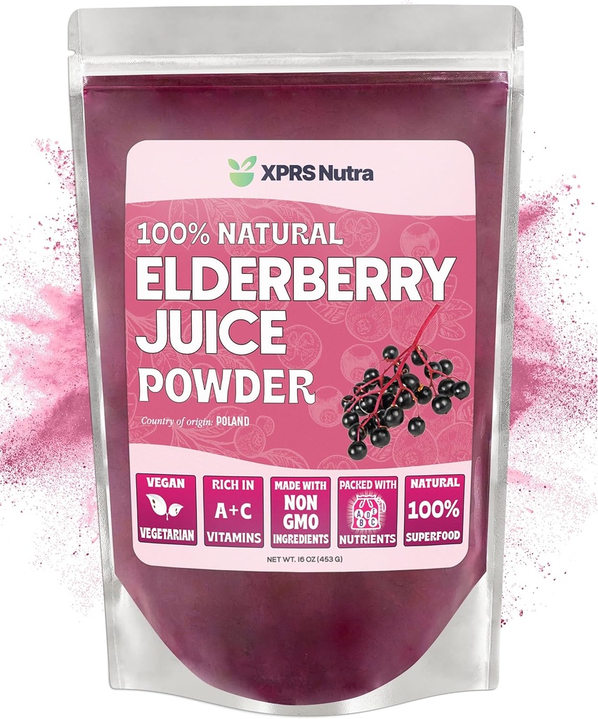 XPRS Nutraのエルダーベリー ジュースの粉-Elderberryの粉の有機性フルーツ ジュースの組合せ-ビタミンAおよびCの豊富な粉にされたエルダーベリーの補足 (16のoz)