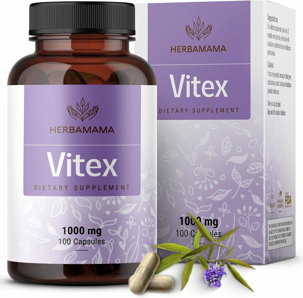 HERBAMAMA Vitexベリーカプセル - 女性のための自然な更年期サプリメント* - 1000mg Vitex Chasteberryのフルーツは月経閉止サポートのために役立ちます* - ビーガン、非GMO - 50日の供給