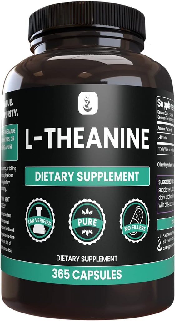 Pure Original Ingredients L-Theanine (365 Capsules) Amino Acid, No Magnesium or Rice Filler, Lab Verified