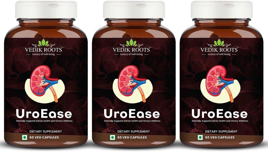 UroEase | 腎臓の健康と尿酸レベルのためのアーユルヴェーダハーブサプリメント | 尿路の健康をサポート | 180 ベジーカプセル