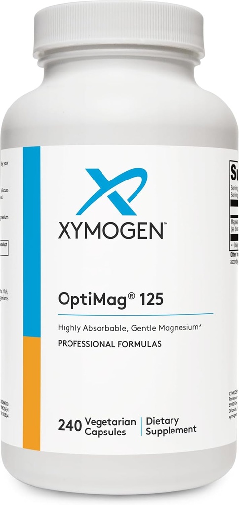 XYMOGEN OptiMag 125 - Di-Magnesium MalateとGlycinate Lysinateとのマグネシウムサプリメントは、Nerve、筋肉、骨の健康+心の健康(240カプセル)をサポート