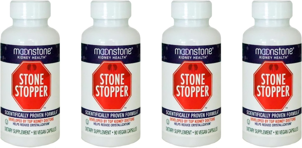 Moonstone Kidney Health Stone Stopper Capsules, 4 Pack 90 Capsules per Bottle, 90 Days Supply (360 Count)