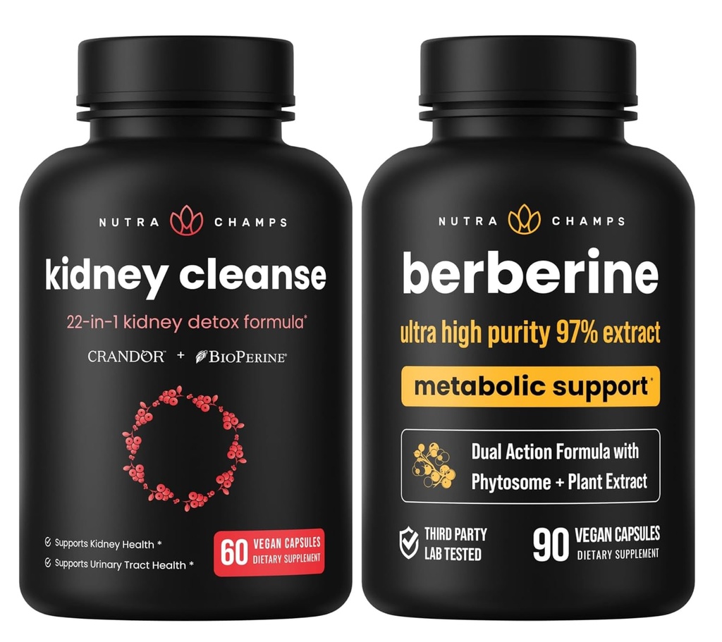 NutraChamps 完全な腎臓の健康: Berberine & Kidney Cleanse Duo