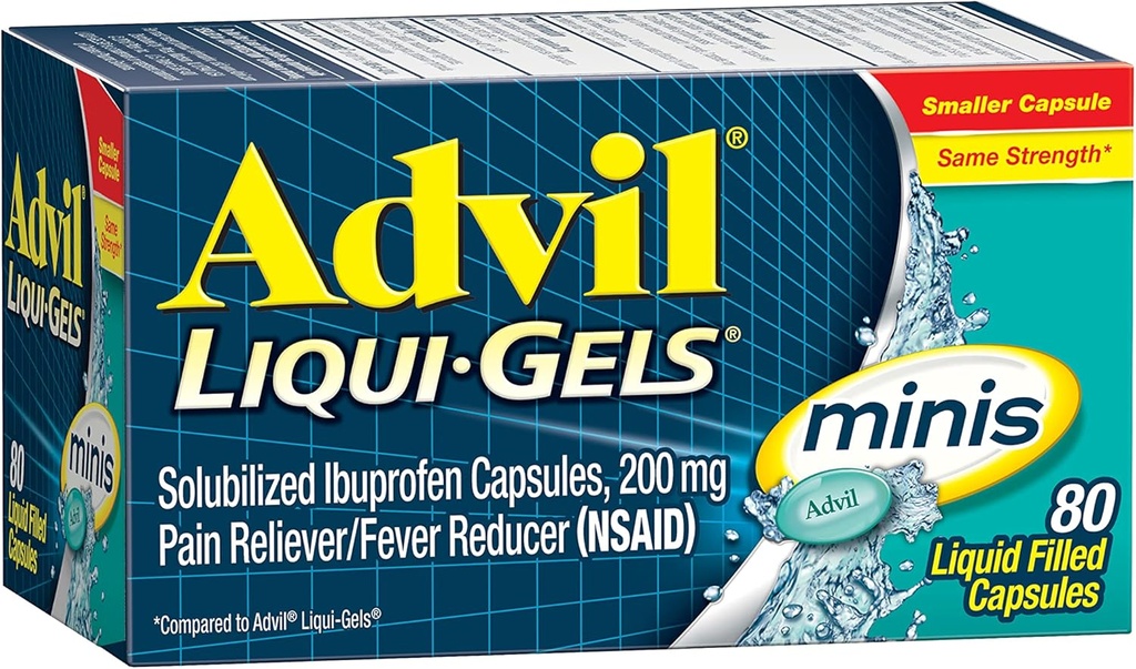 Advil Liqui-Gelsの小型の苦痛Relieverおよびレバーの減力剤、痛みの軽減のためのIbuprofen 200mgの大人のための痛みの薬- 80の液体によって満たされたカプセル